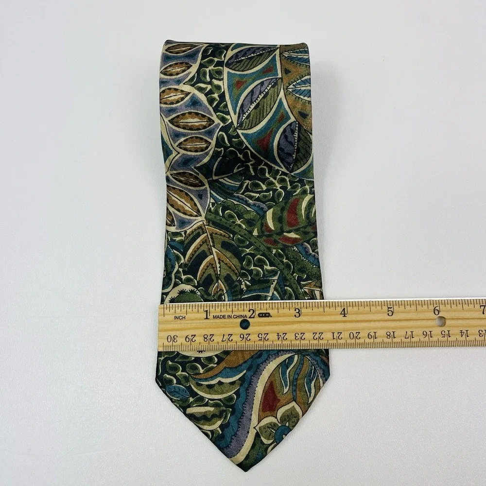 Geoffrey Beene Mens Tie‎ Red Green Blue Polyester Blend Tropical Jungle